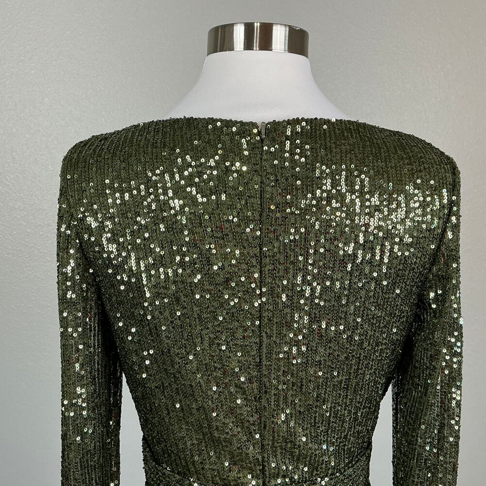 Mac Duggal 26490 Olive Green Evening Gown Sequin Long Sleeve Column Dress Size 8 - Picture 9 of 12
